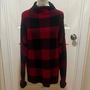 Tahari Red and Black Plaid Turtleneck Sweater